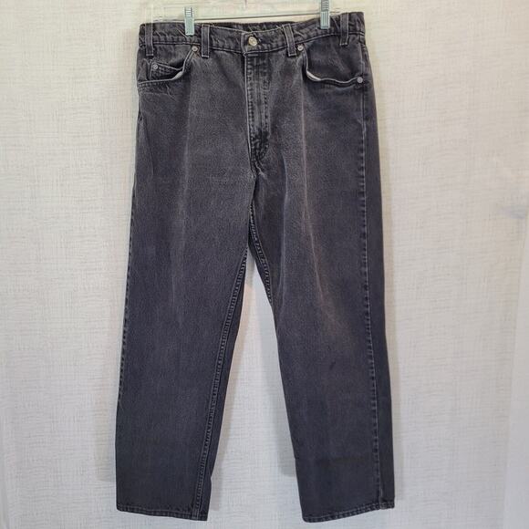 Levis 575 Bootcut Faded Denim Jeans Black USA Mens 36x30 ACT 34x29 White Tab Vtg - Picture 1 of 16
